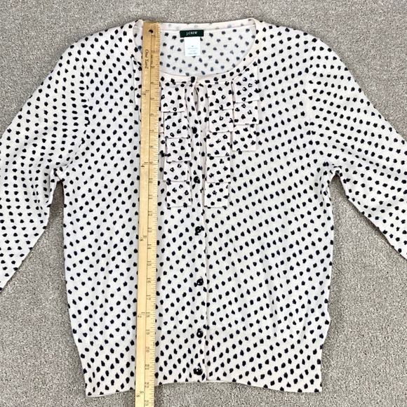 J. Crew Womens Sweater Medium Cream Black Polka Dot Merino Wool Cardigan - Picture 7 of 11